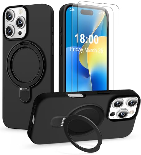 Handyhülle für iPhone 16 Pro Hülle mit 2 Stück Schutzfolie, Silikon Case mit Magnetisch Ring Ständer Und Kameraschutz, Weiches Mikrofaserfutter Stoßfest Schutzhülle für iPhone 16 Pro (Schwarz, B) Handyhülle für iPhone 16 Pro Hülle mit 2 Stück Schutzfolie, Silikon Case mit Magnetisch Ring Ständer Und Kameraschutz, Weiches Mikrofaserfutter Stoßfest Schutzhülle für iPhone 16 Pro (Schwarz, B) von KOGENG