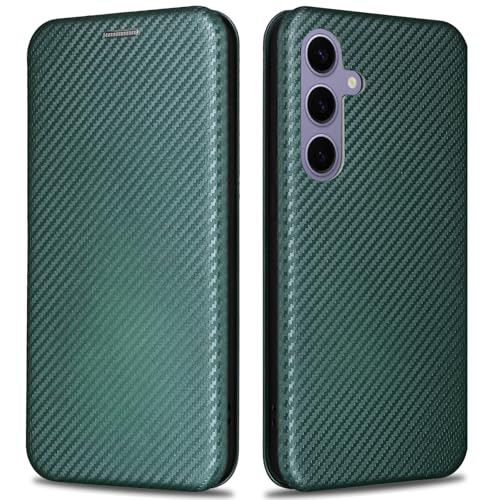 KOGENG Handyhülle für Samsung Galaxy A56 5G Hülle mit Wallet Kartenfach RFID-Blockierung, Carbon Fiber Textur Magnetisch Klapphülle Schutzhülle für Samsung A56 5G Case Cover (Grün) von KOGENG