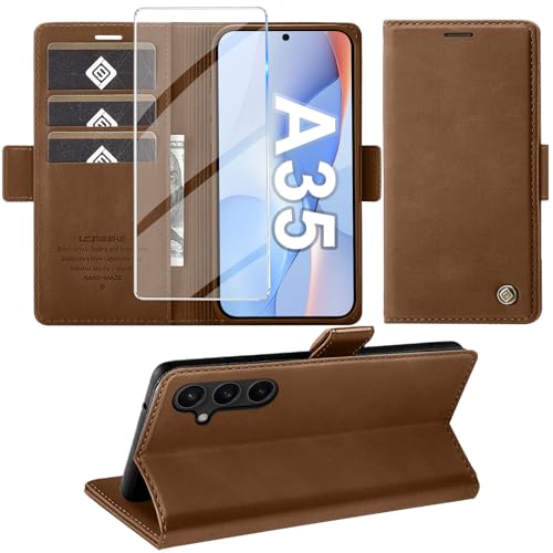 KOGENG Schutzhülle für Samsung Galaxy A35 5G, magnetisch, aus PU-Leder, Premium-Klappetui, Brieftasche, stoßfest, Schutzhülle für Samsung A35 5G (braun) von KOGENG
