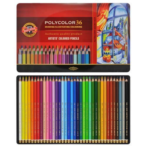 3Polycolor 36er Farbstifte Zeichenstifte für Künstler von KOH-I-NOOR Set in Metall-Geschenkbox - farbig sortiert von KOH-I-NOOR
