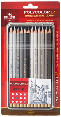 KOH-I-NOOR Polycolor Künstler-Farbstifte in Grautönen(12 Stück) von KOH-I-NOOR