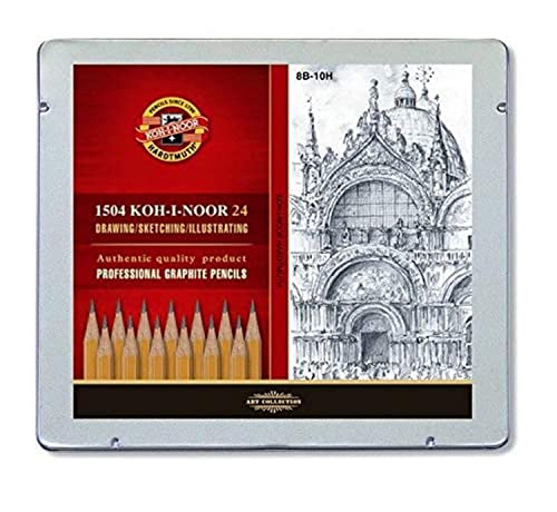 Koh-I-Noor 1504/24 - Graphitstifte 24er Set Gradation 8B bis 10H im Metalletui von KOH-I-NOOR
