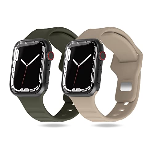 KOKOKA 2 Stück Armbänder Kompatibel mit Apple Watch Armband für iWatch 41mm 40mm 38mm, Weiche Silikon Ersatzarmbänder für Apple Watch Series Ultra 8 7 6 5 4 3 2 1 SE, Milk Tea/Army Green von KOKOKA