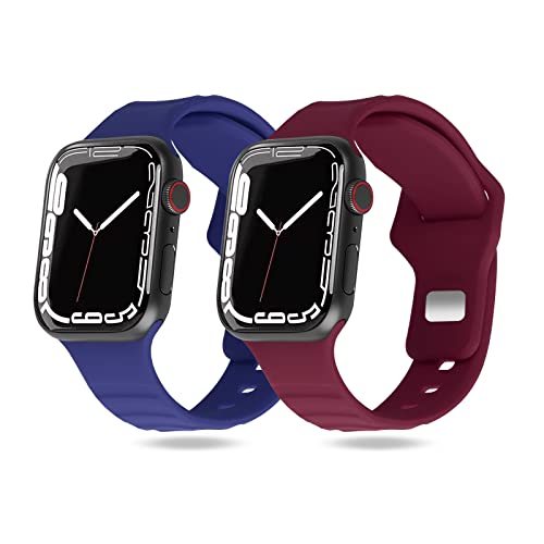 KOKOKA 2 Stück Armbänder Kompatibel mit Apple Watch Armband für iWatch 49mm 45mm 44mm 42mm, Weiche Silikon Ersatzarmbänder für Apple Watch Series Ultra 8 7 6 5 4 3 2 1 SE, Midnight Blue/Burgundy von KOKOKA