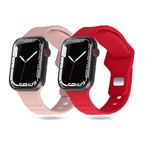 KOKOKA 2 Stück Armbänder Kompatibel mit Apple Watch Armband für iWatch 49mm 45mm 44mm 42mm, Weiche Silikon Ersatzarmbänder für Apple Watch Series Ultra 8 7 6 5 4 3 2 1 SE, Rosa/Rot von KOKOKA