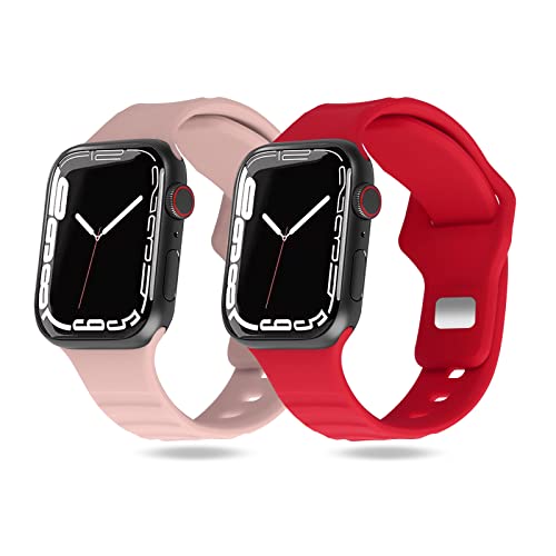 KOKOKA 2 Stück Armbänder Kompatibel mit Apple Watch Armband für iWatch 49mm 45mm 44mm 42mm, Weiche Silikon Ersatzarmbänder für Apple Watch Series Ultra 8 7 6 5 4 3 2 1 SE, Rosa/Rot KOKOKA 2 Stück Armbänder Kompatibel mit Apple Watch Armband für iWatch 49mm 45mm 44mm 42mm, Weiche Silikon Ersatzarmbänder für Apple Watch Series Ultra 8 7 6 5 4 3 2 1 SE, Rosa/Rot von KOKOKA