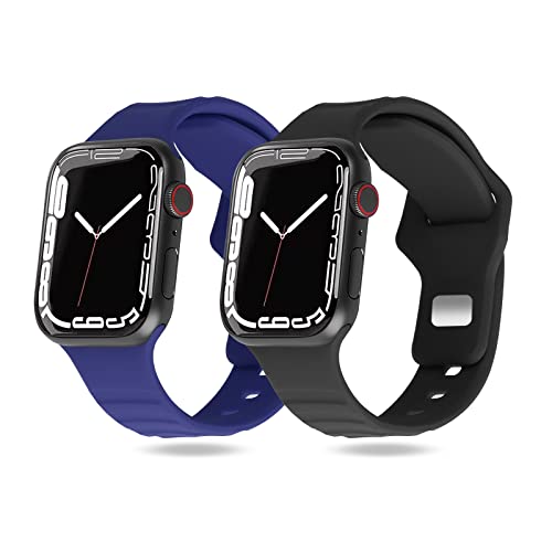 KOKOKA 2 Stück Armbänder Kompatibel mit Apple Watch Armband für iWatch 49mm 45mm 44mm 42mm, Weiche Silikon Ersatzarmbänder für Apple Watch Series Ultra 8 7 6 5 4 3 2 1 SE, Schwarz/Midnight Blue von KOKOKA