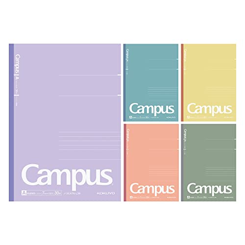 KOKUYO Campus Notizbuch, Dot A, 7 mm, liniert, Semi-B5, 30 Blatt, 30 Zeilen, 5 Stück, 5 gebackene Farben für Frühling 2023, limitierte Auflage, Japan Import (NO-3CATN-L35X5) von KOKUYO
