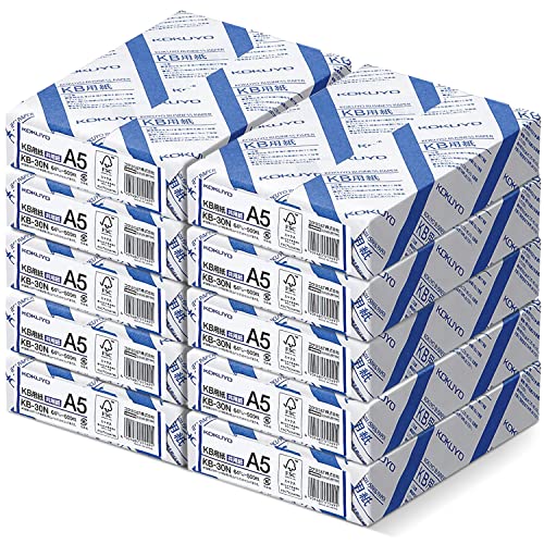 Kokuyo A5 KB Papier, Papierstärke 0,09 mm, 64 g/m², 80 hell (ISO), 500 Blatt, FSC zertifiziert, 10 Stück (KB-30N) von KOKUYO