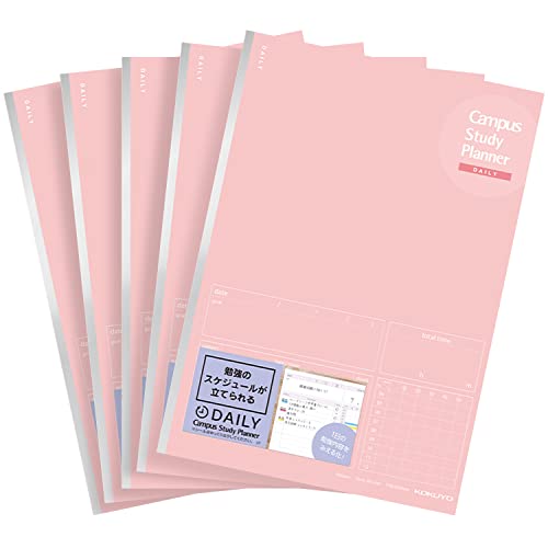 Kokuyo Campus Study Planner Notizbuch, täglich liniert, Semi-B5, Hellrosa, für 63 Tage, 5er Set, Japan Import (NO-Y80MD-LP) von KOKUYO