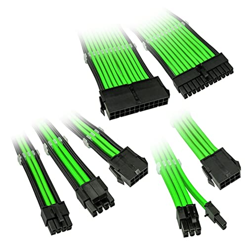 KOLINK Sechs Kabelverlängerungssätze Sleeved Cable Kit - Enthält 24-polige 4+4 polige 8 polige und 6+2-polige Pc Kabel - Pcie Kabel Funktioniert mit PCIe 5.0 (Grün) von KOLINK