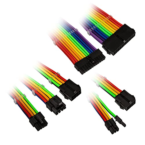 KOLINK Sechs Kabelverlängerungssätze Sleeved Cable Kit - Enthält 24-polige 4+4 polige 8 polige und 6+2-polige Pc Kabel - Pcie Kabel Funktioniert mit PCIe 5.0 (Regenbogen) von KOLINK