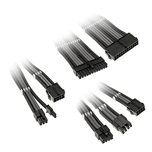 KOLINK Sechs Kabelverlängerungssätze Sleeved Cable Kit - Enthält 24-polige 4+4 polige 8 polige und 6+2-polige Pc Kabel - Pcie Kabel Funktioniert mit PCIe 5.0 (Schwarz/Grau) von KOLINK