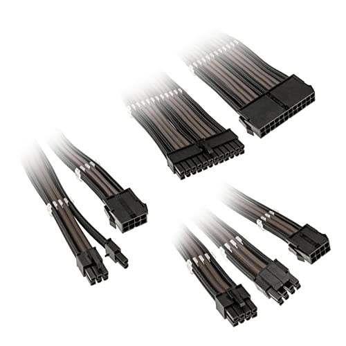 KOLINK Sechs Kabelverlängerungssätze Sleeved Cable Kit - Enthält 24-polige 4+4 polige 8 polige und 6+2-polige Pc Kabel - Pcie Kabel Funktioniert mit PCIe 5.0 (Schwarz/Gunmetal) von KOLINK