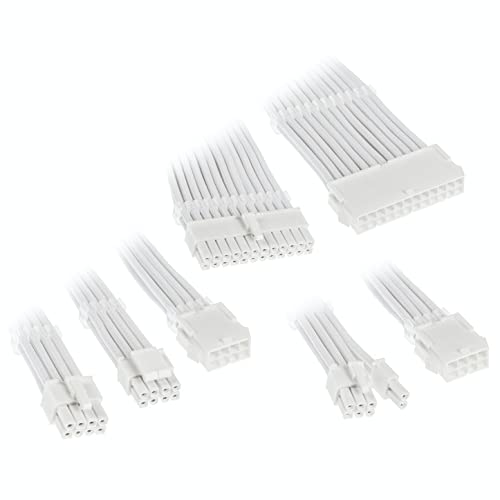 KOLINK Sechs Kabelverlängerungssätze Sleeved Cable Kit - Enthält 24-polige 4+4 polige 8 polige und 6+2-polige Pc Kabel - Pcie Kabel Funktioniert mit PCIe 5.0 (Weiß) von KOLINK
