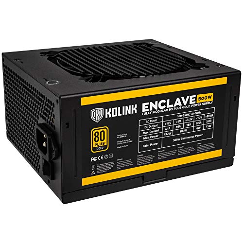 Kolink Enclave 80 Plus Gold PSU PC-Netzteil 500 Watt, Modulares Netzteil, Leiser 120mm Lüfter, Computer Power Supply, PC ATX Netzteil, PSU Power Supply Unit for Computers, Leises PC Powersupply von KOLINK