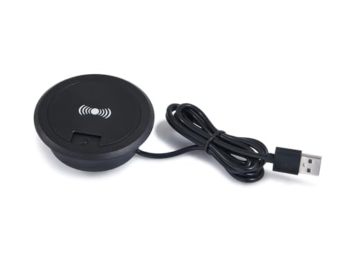 KOLORENO Kabelloses Induktionsladegerät mit mit USB 2.0-Anschluss - Kombination von Funktionalität und Design - Betriebsspannung 5 [V] - Arbeitsplatte Φ75x4 [mm], Unterputzteils Φ60x19 [mm] - Schwarz von KOLORENO