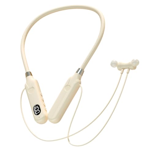 KOMBIUDA -Kopfhörer Kopfhörer mit Geräuschunterdrückung Mikrofon-Headset-Stütze laufende Ohrstöpsel drahtlose Kopfhörer kabellose Nackenbügel-Kopfhörer Metall Beige von KOMBIUDA