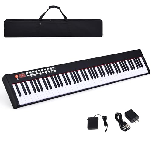 KOMFOTTEU Digitales Piano 88 Tastatur, Elektroklavier mit Bluetooth MIDI USB, elektronisches Klavier, Digitale Keyboard tragbar 128 Rhythmen Digitalpiano Set für Kinder Anfänger (Schwarz) von KOMFOTTEU