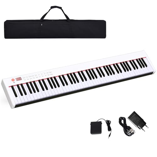 KOMFOTTEU Digitales Piano 88 Tastatur, Elektroklavier mit Bluetooth MIDI USB, elektronisches Klavier, Digitale Keyboard tragbar 128 Rhythmen Digitalpiano Set für Kinder Anfänger (Weiß) von KOMFOTTEU