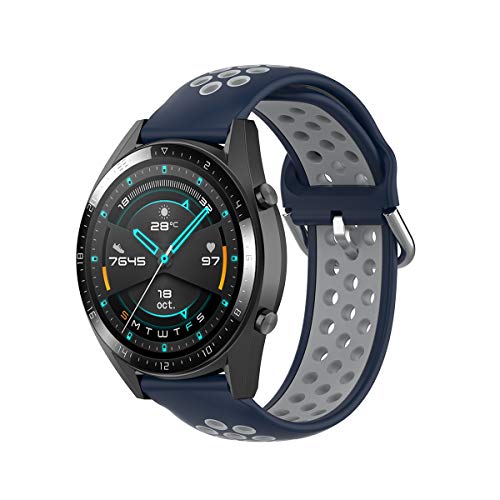 KOMI 20 mm 22 mm Silikon Uhrenarmband, Damen Herren Fitness Sport Ersatz Band Smart Watch Zubehör (22 mm, dunkelblau/grau) von KOMI
