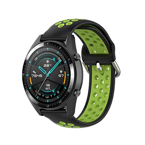 KOMI 20 mm 22 mm Silikon Uhrenarmband, Damen Herren Fitness Sport Ersatzband Smart Watch Zubehör (22mm, schwarz/grün) von KOMI