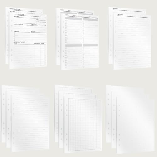KOMPASS® A5 Ringbuch Einlagen | Notiz-Bundle | 420 Blatt / 840 Seiten DIN-A5 Ringhefter Notizbuch nachfüllbar | Liniert, Kariert, Gepunktet & Meeting-Notizen | Bullet Journal von KOMPASS