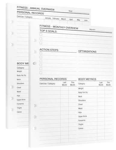 KOMPASS® Fitness Planner | A5 Workout & Progress Tracking Inserts | 25 Refill Sheets for Monthly & Annual Fitness Goals | Gym Journal for Body, Strength & Nutrition | A5 Binder Refill (14.5 x 21 cm) von KOMPASS