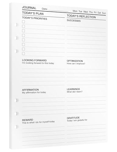 KOMPASS® Journal Inserts | A5 Planner Refills | 30 Pages for Mindfulness, Gratitude & Reflection | Daily To-Do-Planner, Bullet Journal, Goal Setting, Personal Growth | A5 Notebook von KOMPASS