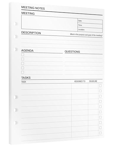 KOMPASS® Meeting Notes | A5 Planner Inserts | 15 Refill Sheets for Structured Meetings & Notetaking | Task Documentation, Agenda & Deadlines | A5 Organizer Refills (14.5 cm x 21 cm) von KOMPASS