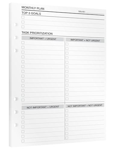 KOMPASS® Monthly Planner | A5 Planner Inserts | 24 Sheets for Goal Setting, Task Prioritization & Reflection | Undated Monthly Calendar | Bullet Journal, Agenda, Productivity Refills von KOMPASS