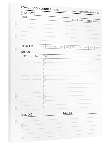KOMPASS® Pomodoro Planner Inserts | 30 A5 Refills | Time Management & Productivity System | Focus & Efficiency | Daily Planner, Bullet Journal, Goal Setting, A5 Notebook Refills von KOMPASS