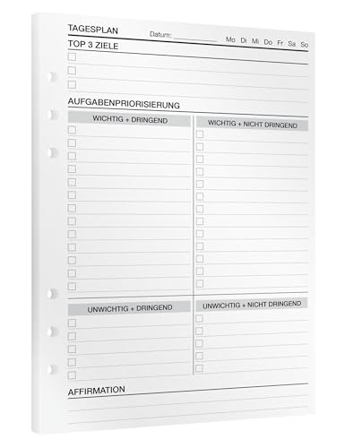 KOMPASS® Tagesplanung - Eisenhower-Matrix | 30 DIN-A5-Einlagen für Ringbuchplaner Nachfüllbar| Mehr Produktivität & Fokus | Tagesplaner | To-Do-Planer | Bullet Journal | Termin-Kalender-Einlagen von KOMPASS