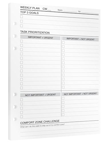 KOMPASS® Weekly Planner | A5 Planner Inserts | 30 Sheets for Weekly Planning, Goal Setting & Reflection | Weekly Calendar, Task Prioritization, Eisenhower Matrix | Bullet Journal & Productivity Sheets von KOMPASS