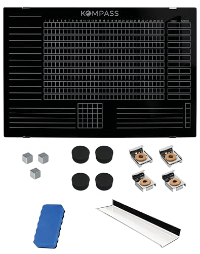 KOMPASS Habit Tracker | Gewohnheitstracker | Gewohnheiten ändern mit Wand-Planer Magnettafel | abwischbar | Inkl. Monatskalender & To do liste | Acryl-Glas Whiteboard | 60 x 40 cm | Schwarz von KOMPASS