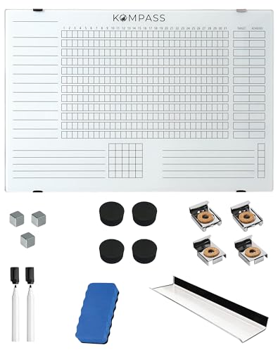 KOMPASS Habit Tracker | Gewohnheitstracker | Gewohnheiten ändern mit Wand-Planer Magnettafel | abwischbar | Inkl. Monatskalender & To do liste | Acryl-Glas Whiteboard | 60 x 40 cm | Weiß von KOMPASS