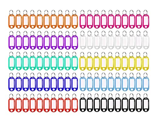 KOMUNJ 100 Stück Schlüsselschilder zum Beschriften, Robuste Kunststoff Schlüsselbeschriftungen mit Ring Schlüssel Beschriftung Anhänger 10 Farben von KOMUNJ