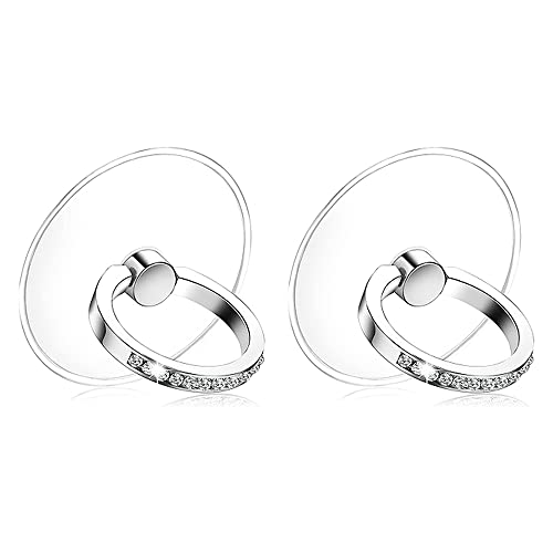 KOMUNJ 2 Stück Handy Fingerhalterung, Glitzer Diamant Handy Ring, 360 Drehung Klar Glitzer Handyringhalterung Finger, Transparenter, für Smartphone, Tablet- und Telefonhüllen(Silber) von KOMUNJ