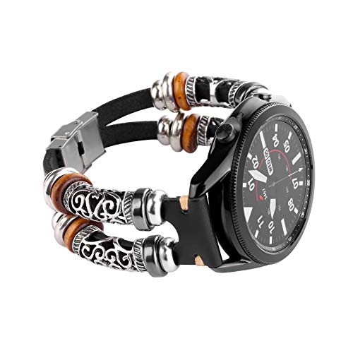 Konafei Kompatibel mit Samsung Galaxy Watch 42 mm/Watch 3 41 mm/Active 2 40 mm 44 mm Band, 20 mm Herren Damen Echtleder Vintage Manschette Armbänder für Gear S2 Classic/Garmin Vivoactive 3 (A-Schwarz) von KONAFEI