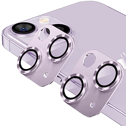 KONEE [2 Stück] Kamera Linse Schutzfolie Kompatibel mit iPhone 14/iPhone 14 Plus, Anti-Kratzer HD Objektivschutz Aluminiumlegierung Gehärtetes Glas Linse Protector Cover für iPhone 14 - Lila von KONEE