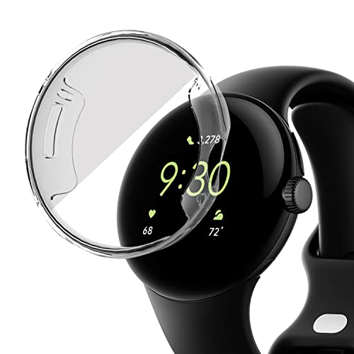 KONEE Hülle Kompatibel mit Google Pixel Watch 2 / Pixel Watch, Rundum Schutzhülle mit Displayschutzfolie, [Anti-Fleck] Ultradünne TPU Schutzhülle für Google Pixel Watch 2 / Pixel Watch - Transparent von KONEE