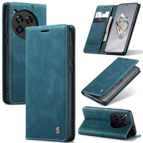 KONEE Hülle Kompatibel mit Oneplus 12, Lederhülle PU Leder Flip Tasche Klappbar Handyhülle mit [Ständer Funktion] [Kartenfächer], Cover Schutzhülle für Oneplus 12 - Blaugrün von KONEE