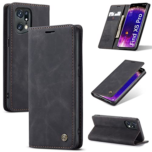 KONEE Schutzhülle kompatibel mit Oppo Find X5 Pro, Premium PU Brieftasche Schutzhülle aus Leder [Standfunktion] [Kartenschlitze] Stoßfeste Klapphülle für Oppo Find X5 Pro – Schwarz von KONEE