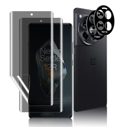 KONEE Privacy Displayschutzfolie kompatibel mit Oneplus 12R 【2+2 Pack】+ Kameraschutz, [Anti-Kratzfrei] Anti-Spy TPU Weiche Displayschutzfolie Kompatibel mit Oneplus 12R von KONEE