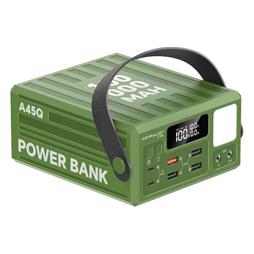 100000mAh Schnellladen Power Bank, 22.5W stark von Ladegerät Konfulon (USB C, A, DC Input & Output), PD3.0 QC4.0 Energiebank mit LED Display (100000mAh Grün) von KONFULON