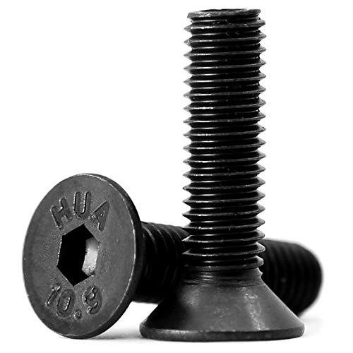 (60 Stück) M6x10mm Senkkopfschrauben mit Innensechskant Schrauben 10,9 Grad Kohlenstoffstahl Innensechskantschraube Vollgewinde schwarz von KONGKI