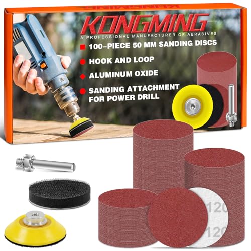 KONGMING Schleifpapier 50mm klett 100 Stück Körnung 120 Schleifscheiben 50mm klett Schleifaufsatz für Akkuschrauber von KONGMING