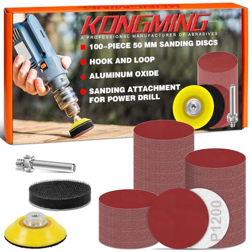 KONGMING Schleifpapier 50mm klett 100 Stück Körnung 1200 Schleifscheiben 50mm klett Schleifaufsatz für Akkuschrauber von KONGMING