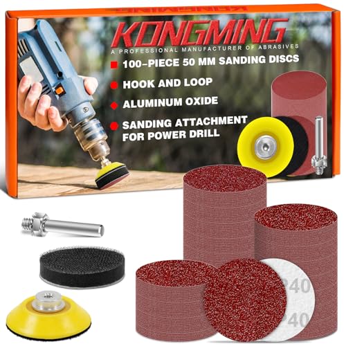 KONGMING Schleifpapier 50mm klett 100 Stück Körnung 40 Schleifscheiben 50mm klett Schleifaufsatz für Akkuschrauber von KONGMING