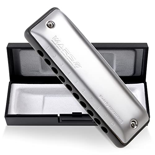 KONGSHENG Mars Mundharmonika, 10 Löcher, Blues Harp, diatonische Mundharmonika, Oragn Tonart G mit grauem Kunststoffkamm, für Anfänger, Erwachsene und Profis von KONGSHENG